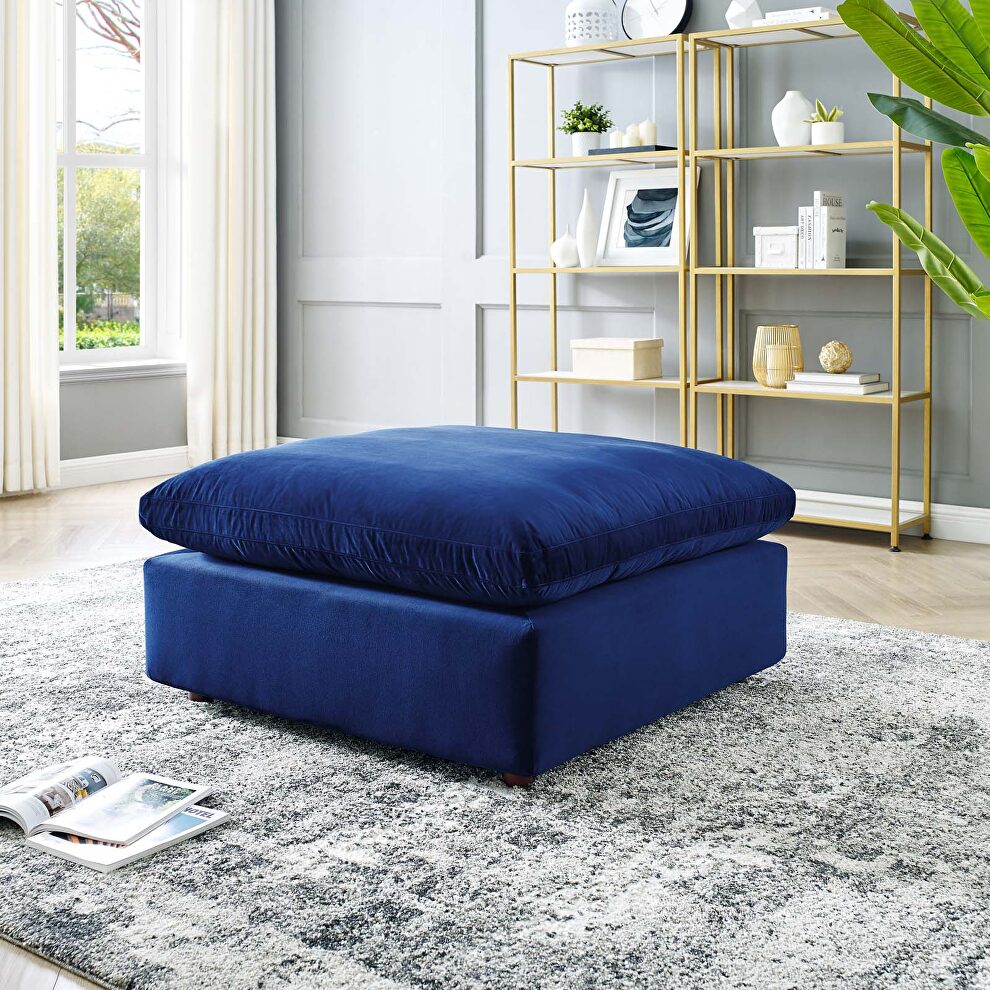 Down filled overstuffed performance velvet ottoman in navy by Modway