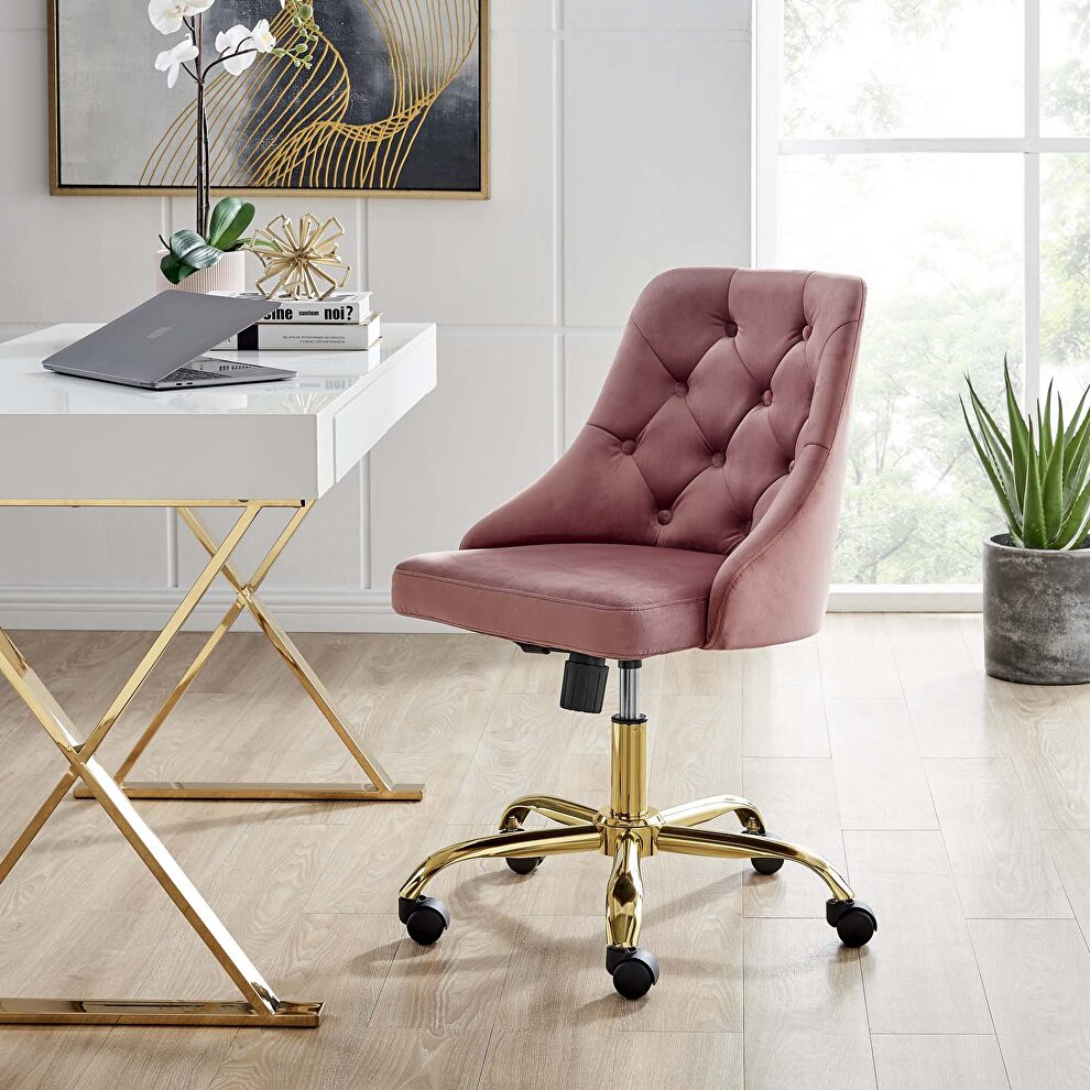 Tufted swivel performance velvet office chair in gold dusty rose by Modway