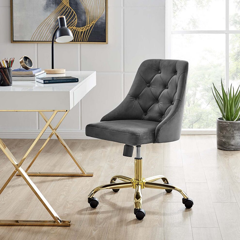 Tufted swivel performance velvet office chair in gold gray by Modway