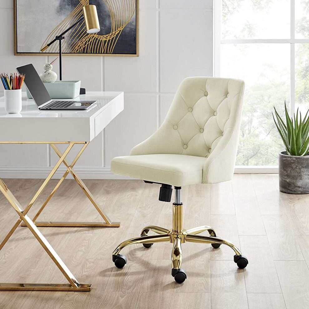 Tufted swivel performance velvet office chair in gold ivory by Modway