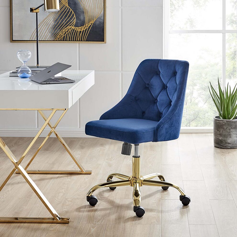 Tufted swivel performance velvet office chair in gold navy by Modway
