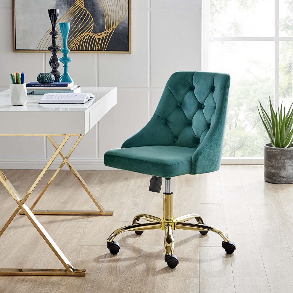 Tufted swivel performance velvet office chair in gold teal by Modway
