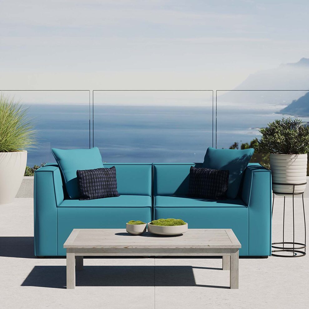 Outdoor patio upholstered 2-piece sectional sofa loveseat in turquoise by Modway