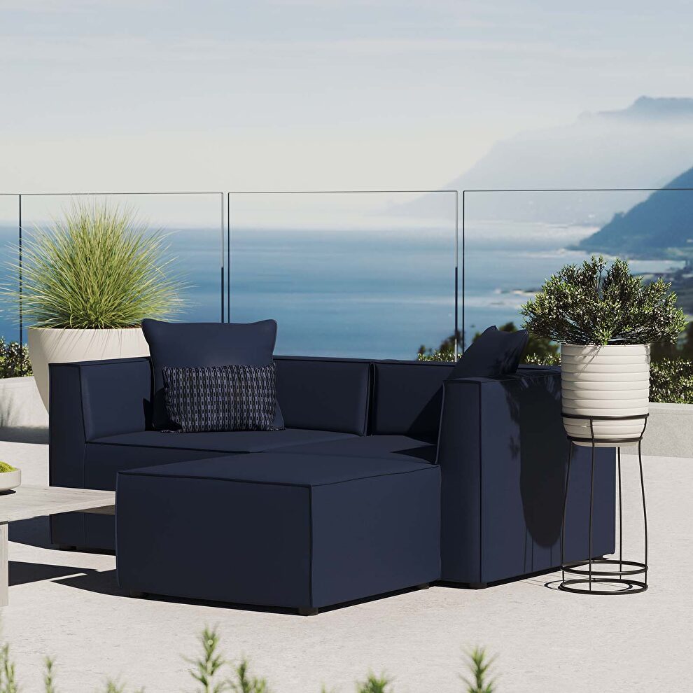 Outdoor patio upholstered loveseat and ottoman set in navy by Modway