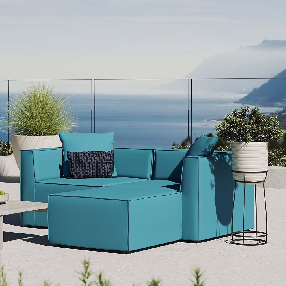 Outdoor patio upholstered loveseat and ottoman set in turquoise by Modway