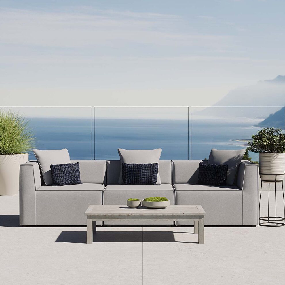 Outdoor patio upholstered 3-piece sectional sofa in gray by Modway