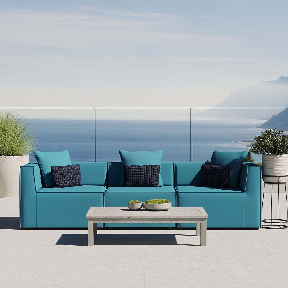 Outdoor patio upholstered 3-piece sectional sofa in turquoise by Modway