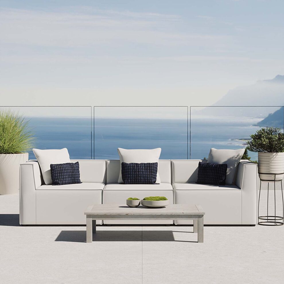 Outdoor patio upholstered 3-piece sectional sofa in white by Modway