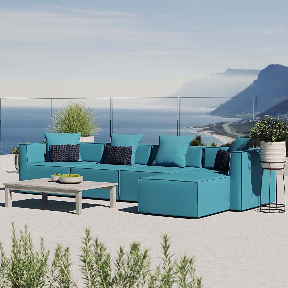 Outdoor patio upholstered 5-piece sectional sofa in turquoise by Modway