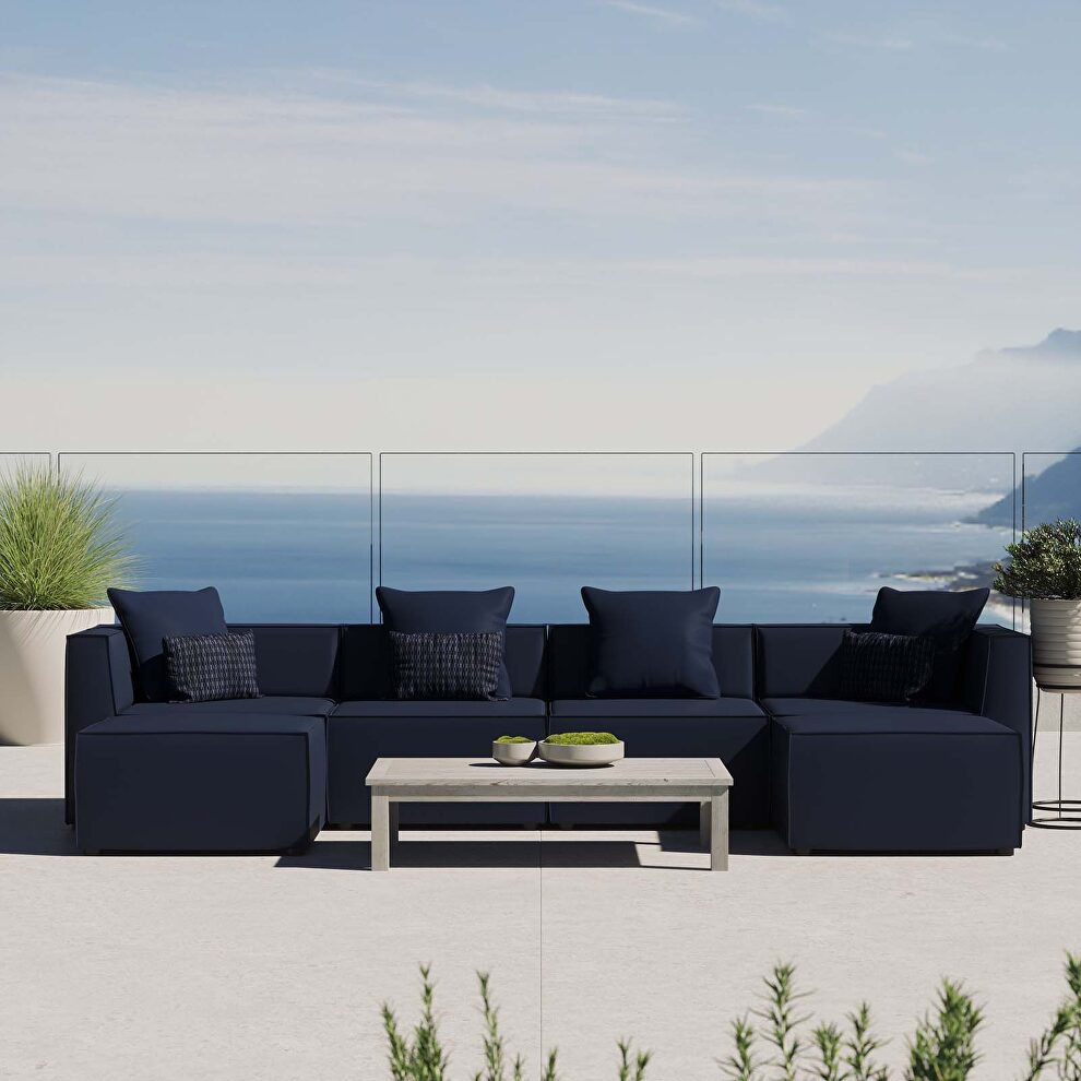 Outdoor patio upholstered 6-piece sectional sofa in navy by Modway