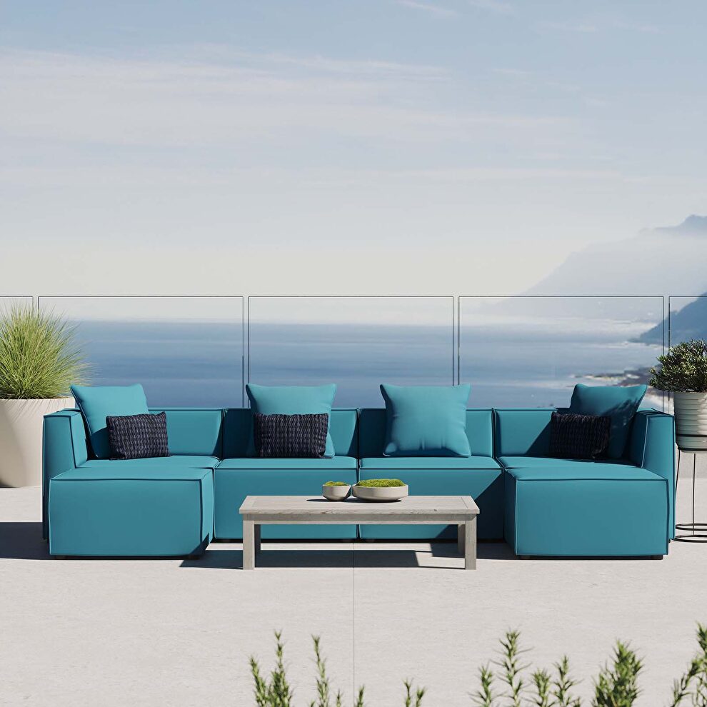 Outdoor patio upholstered 6-piece sectional sofa in turquoise by Modway