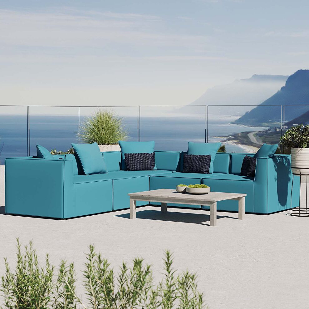 Turquoise finish outdoor patio upholstered 5-piece sectional sofa by Modway
