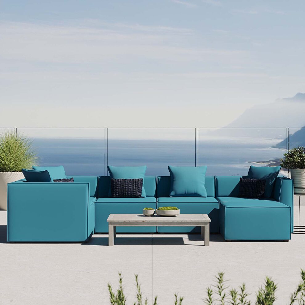Turquoise finish outdoor patio upholstered 6-piece sectional sofa by Modway