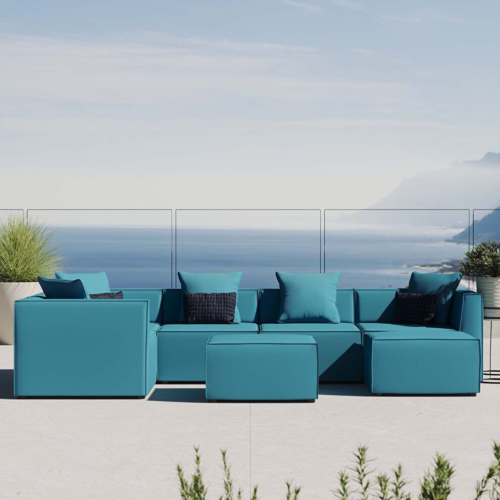 Turquoise finish outdoor patio upholstered 7-piece sectional sofa by Modway