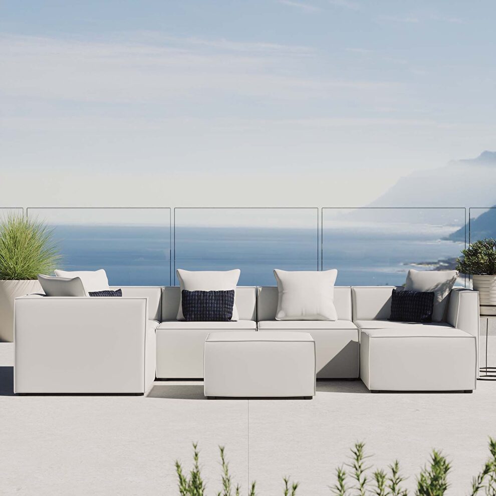 White finish outdoor patio upholstered 7-piece sectional sofa by Modway