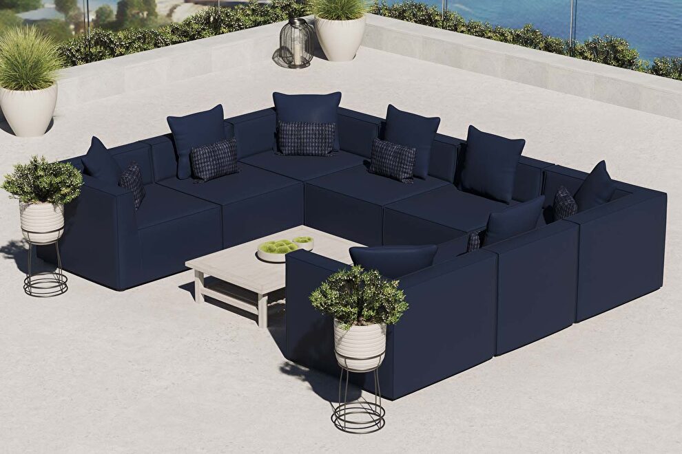 Navy finish outdoor patio upholstered 8-piece sectional sofa by Modway