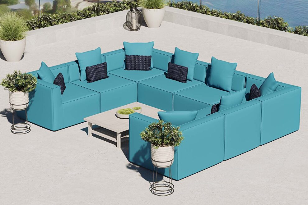 Turquoise finish outdoor patio upholstered 8-piece sectional sofa by Modway