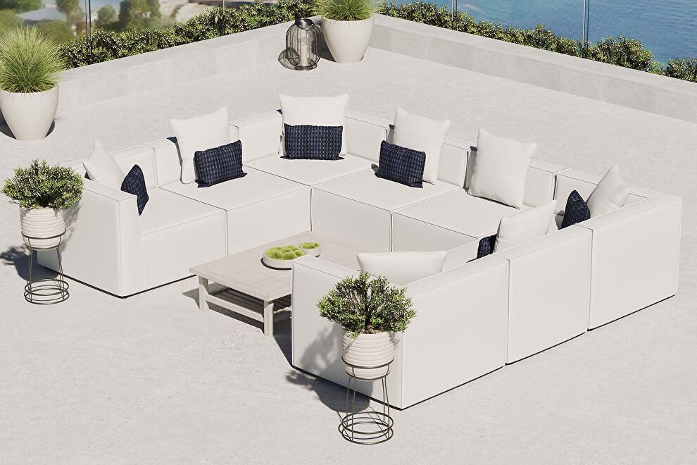 White finish outdoor patio upholstered 8-piece sectional sofa by Modway