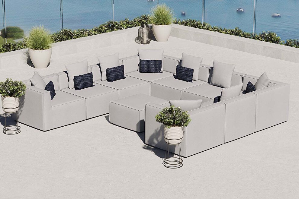 Gray finish outdoor patio upholstered 10-piece sectional sofa by Modway