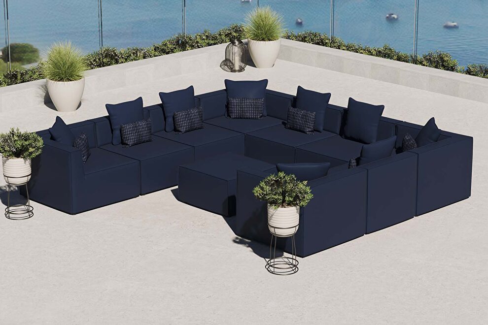 Navy finish outdoor patio upholstered 10-piece sectional sofa by Modway