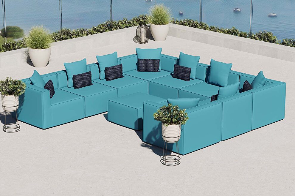 Turquoise finish outdoor patio upholstered 10-piece sectional sofa by Modway
