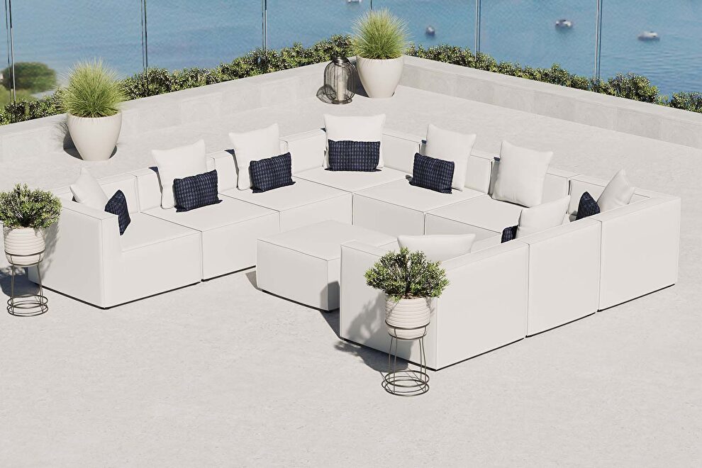 White finish outdoor patio upholstered 10-piece sectional sofa by Modway