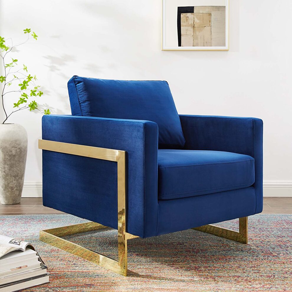 Performance velvet accent chair in gold navy by Modway