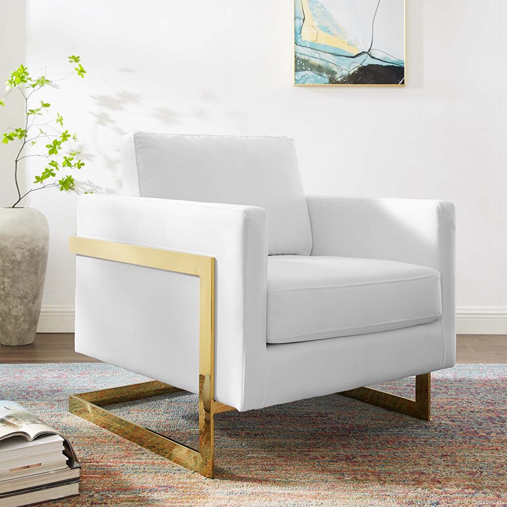 Performance velvet accent chair in gold white by Modway