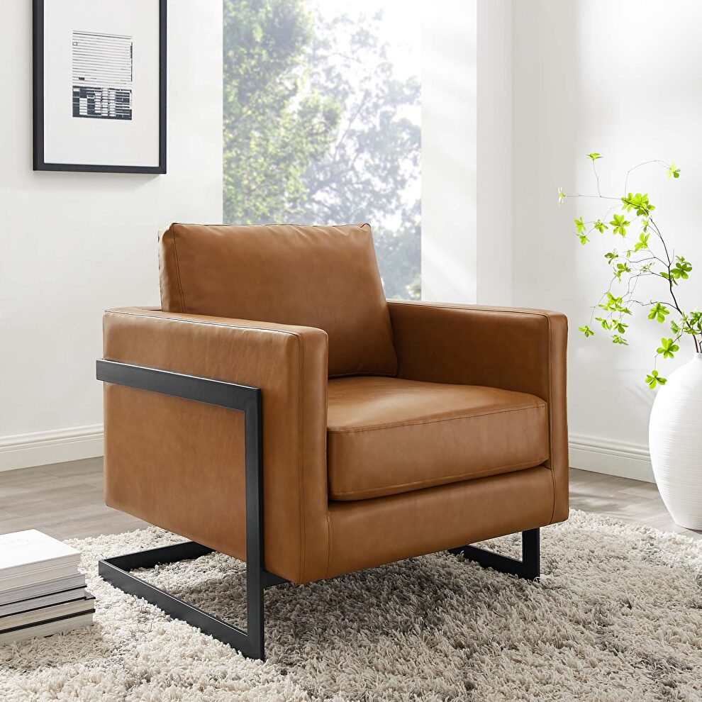 Vegan leather accent chair in black tan by Modway
