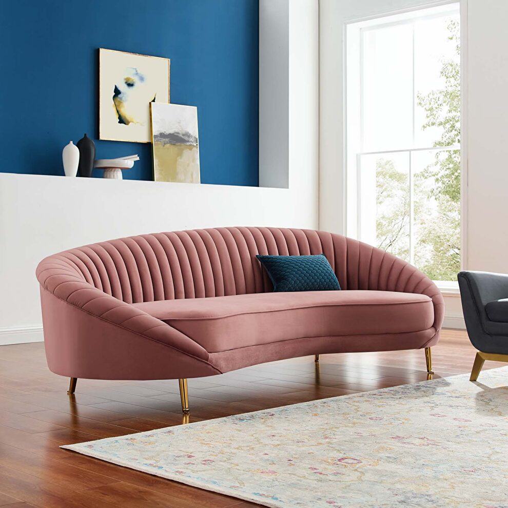 Channel tufted performance velvet sofa in dusty rose by Modway