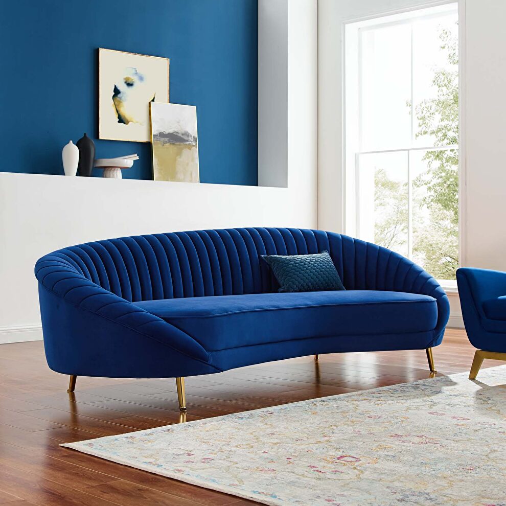 Channel tufted performance velvet sofa in navy by Modway