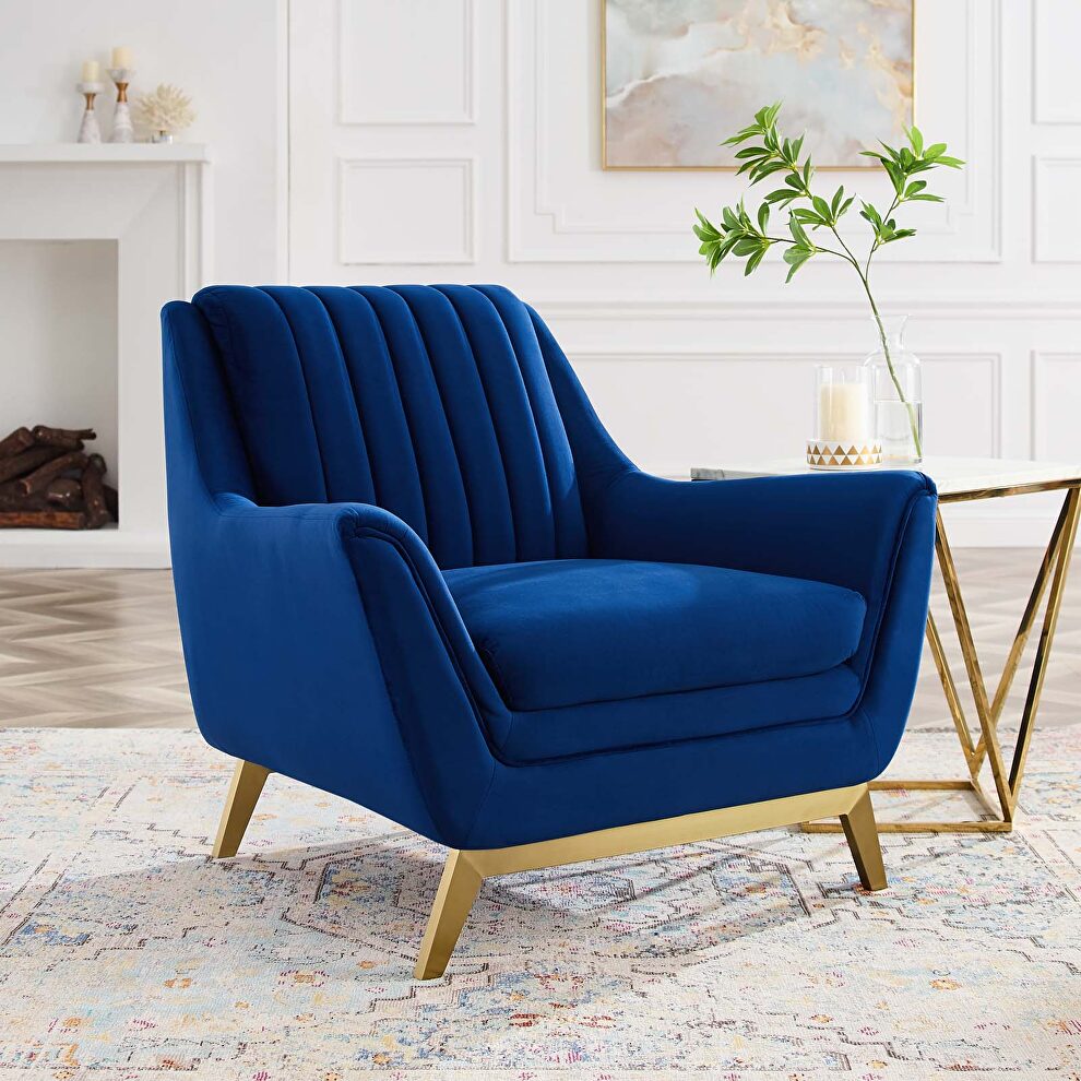 Navy finish channel tufted performance velvet chair by Modway