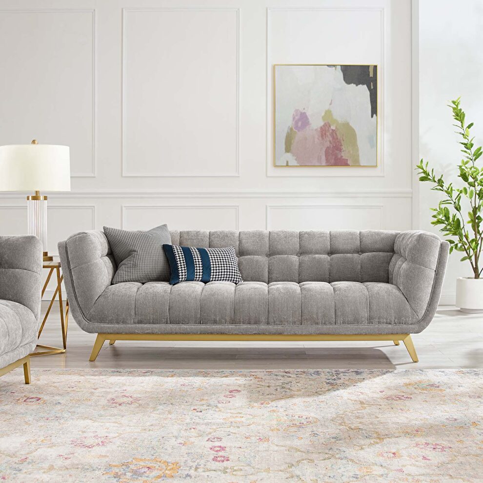 Crushed performance velvet sofa in light gray by Modway