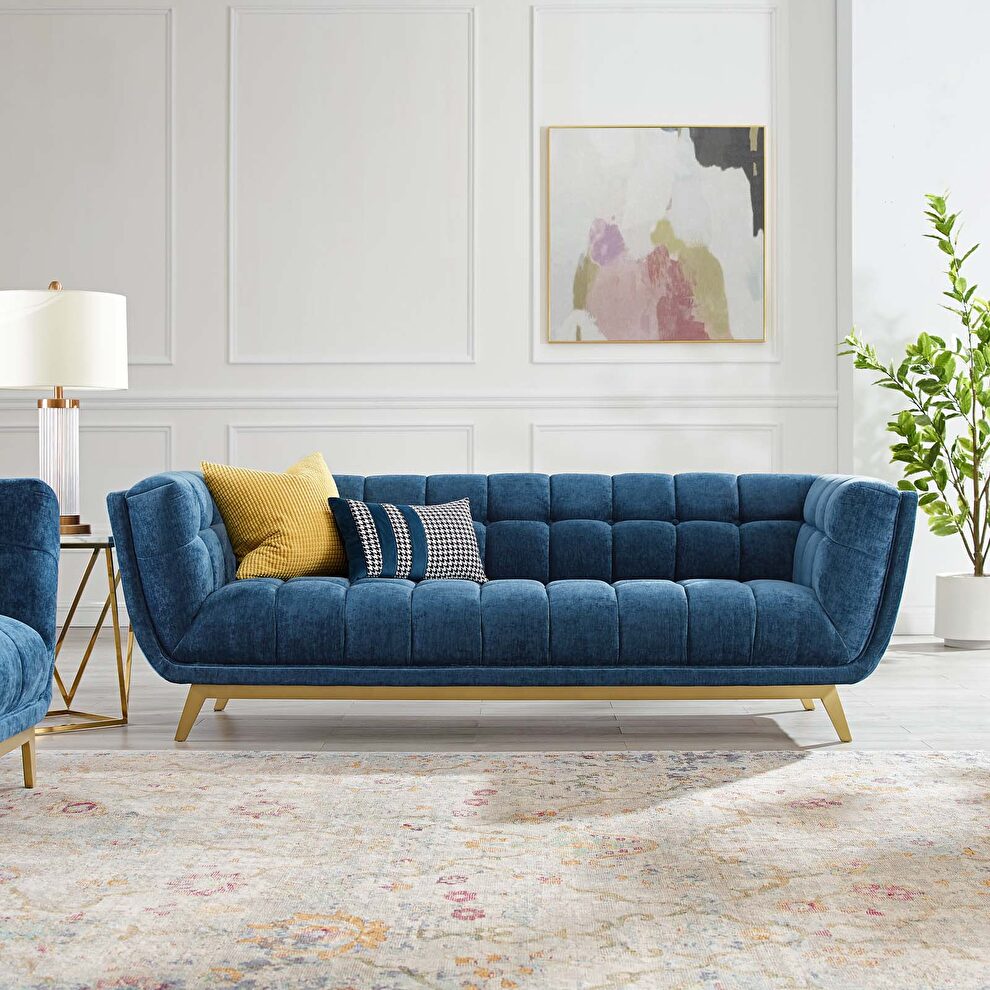 Crushed performance velvet sofa in navy by Modway
