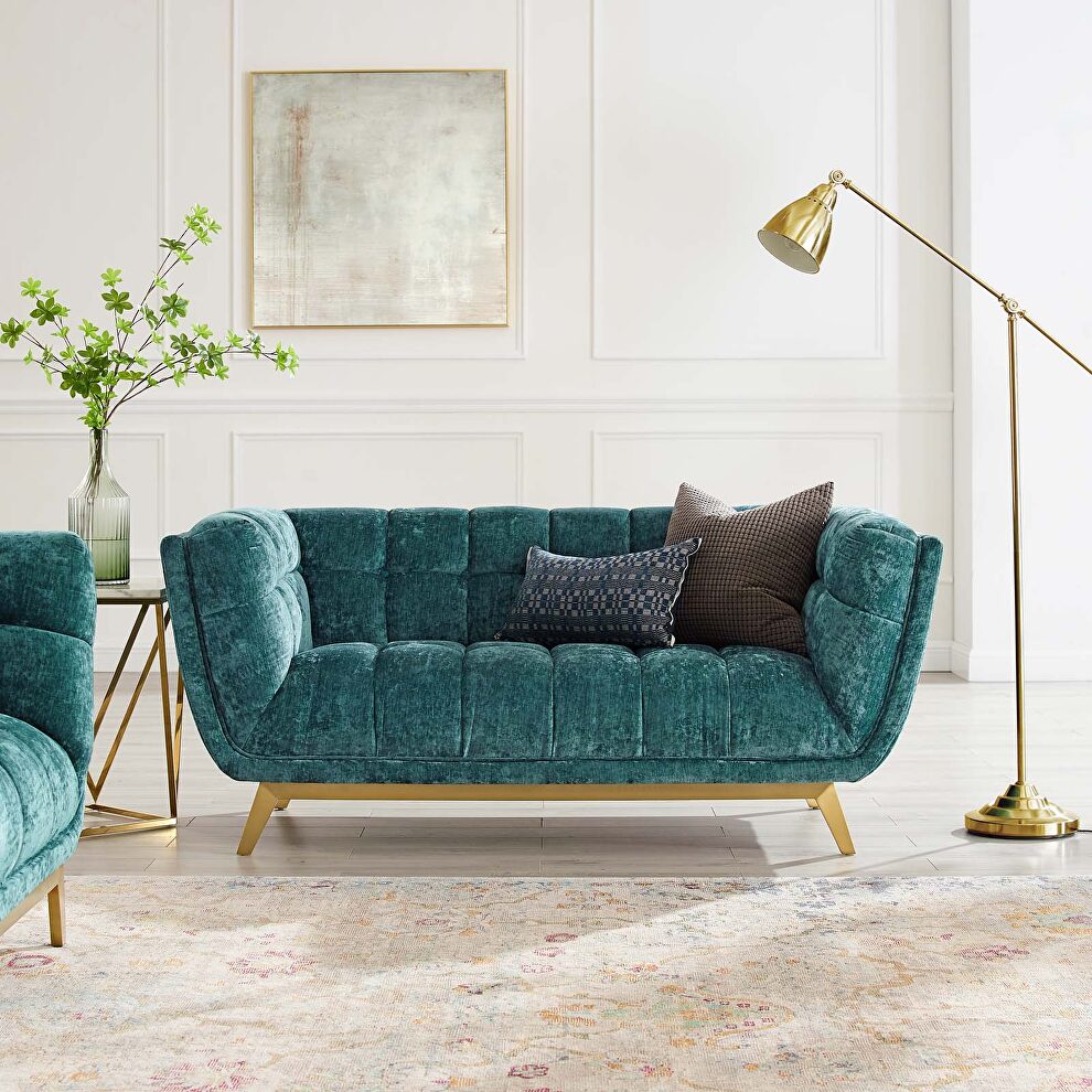 Teal finish crushed performance velvet loveseat by Modway
