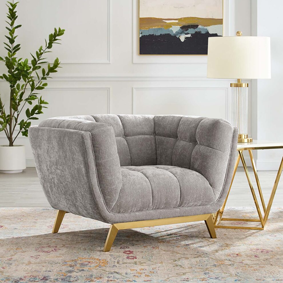 Light gray finish crushed performance velvet chair by Modway
