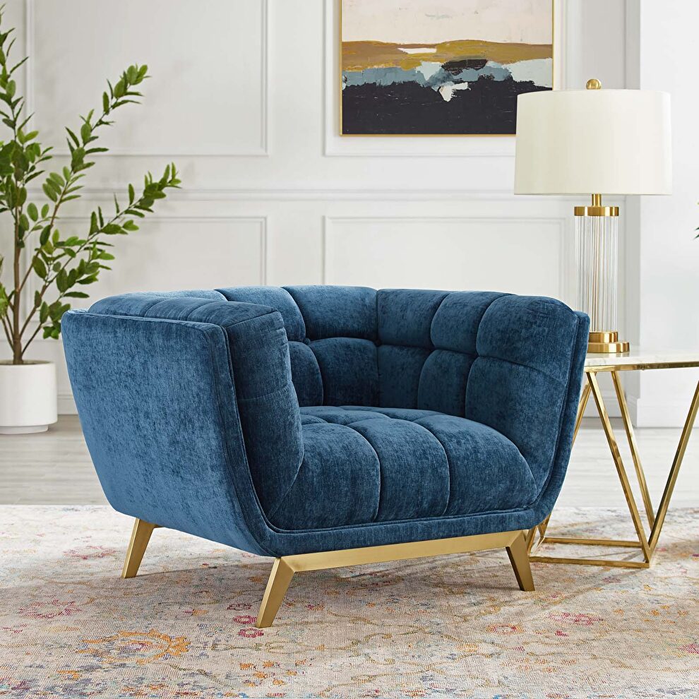 Navy finish crushed performance velvet chair by Modway