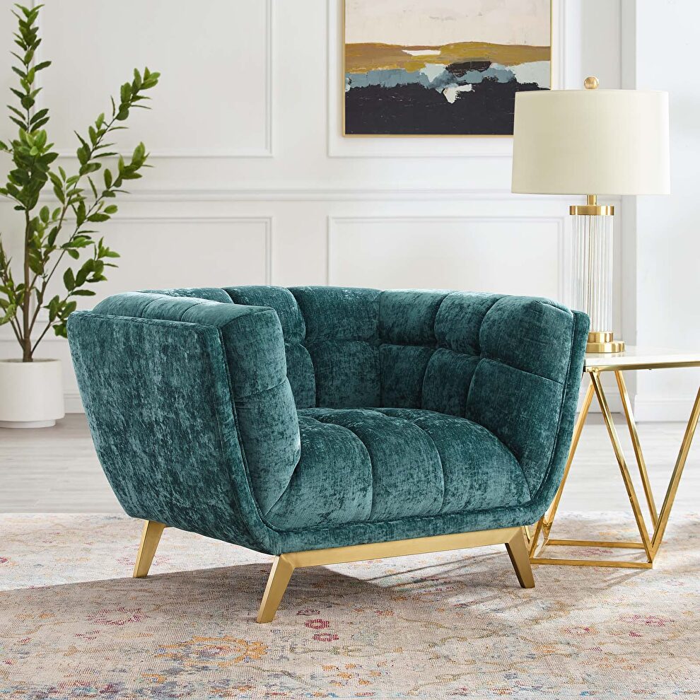 Teal finish crushed performance velvet chair by Modway