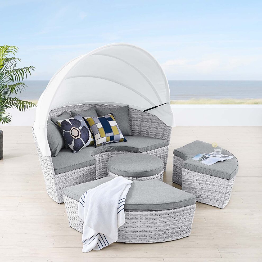 Canopy outdoor patio daybed in light gray/ gray finish by Modway