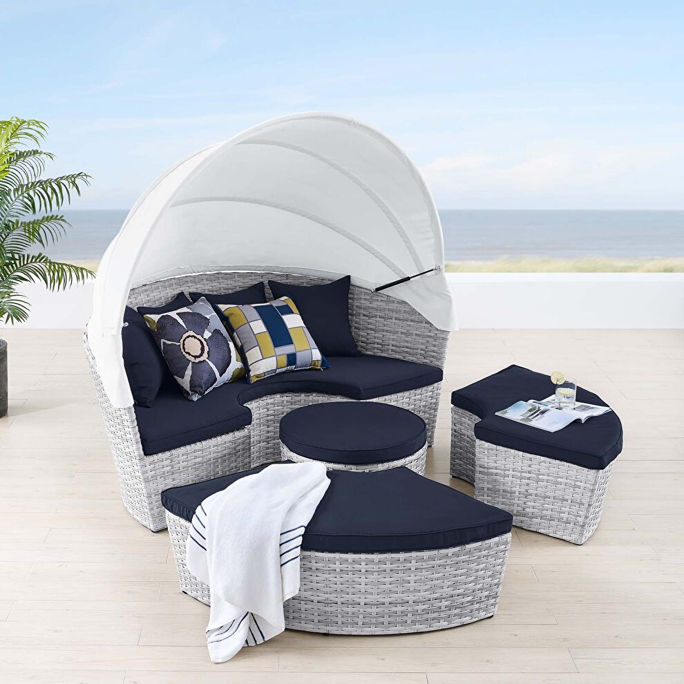 Canopy outdoor patio daybed in light gray/ navy finish by Modway