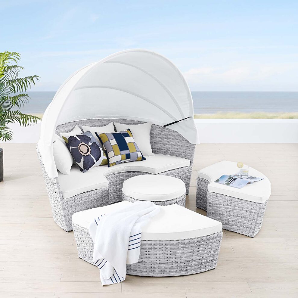 Canopy outdoor patio daybed in light gray/ white finish by Modway