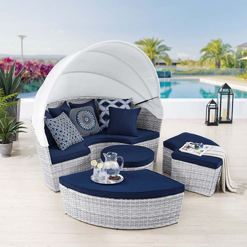 Canopy sunbrella outdoor patio daybed in light gray/ navy finish by Modway