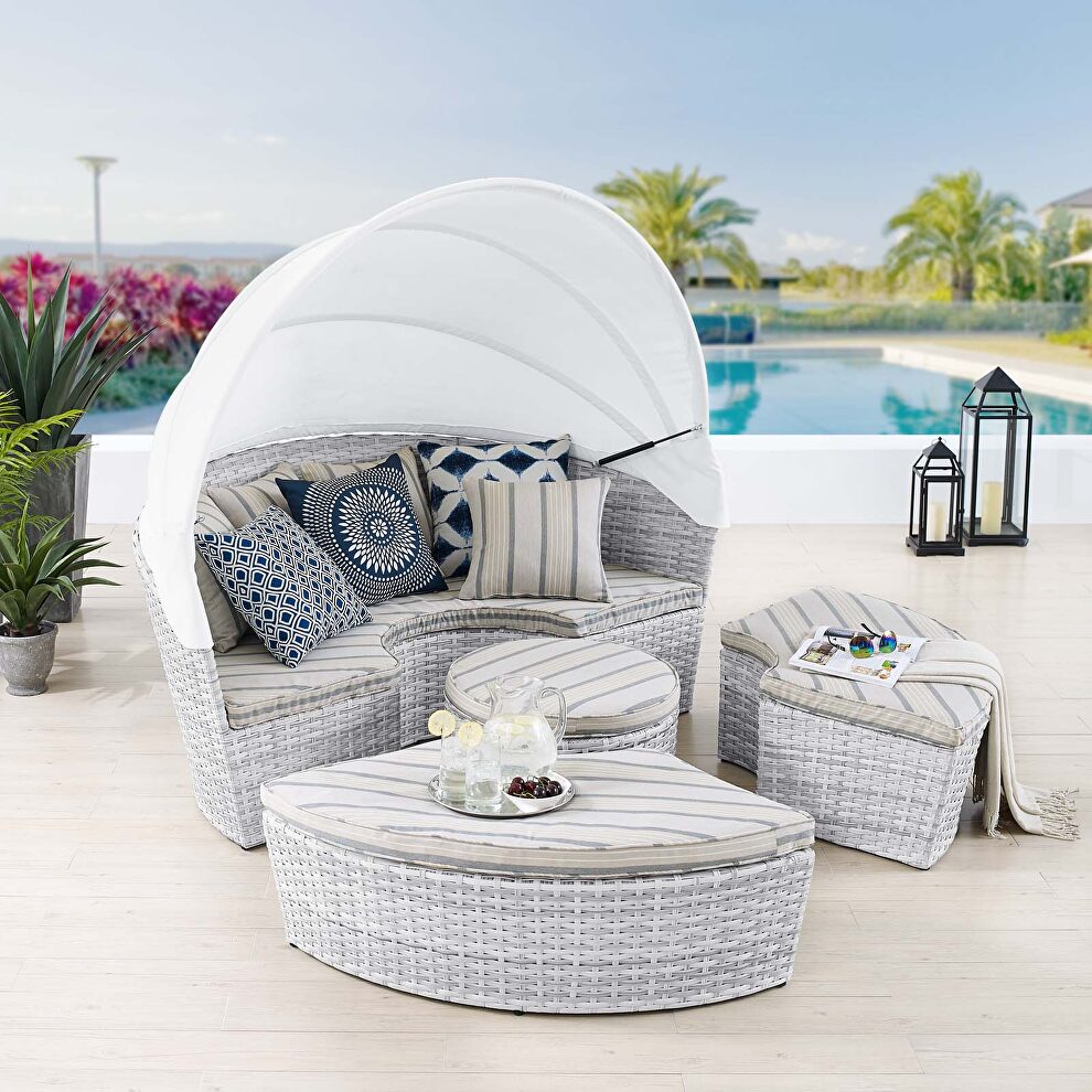 Canopy sunbrella outdoor patio daybed in light gray/ pebble finish by Modway