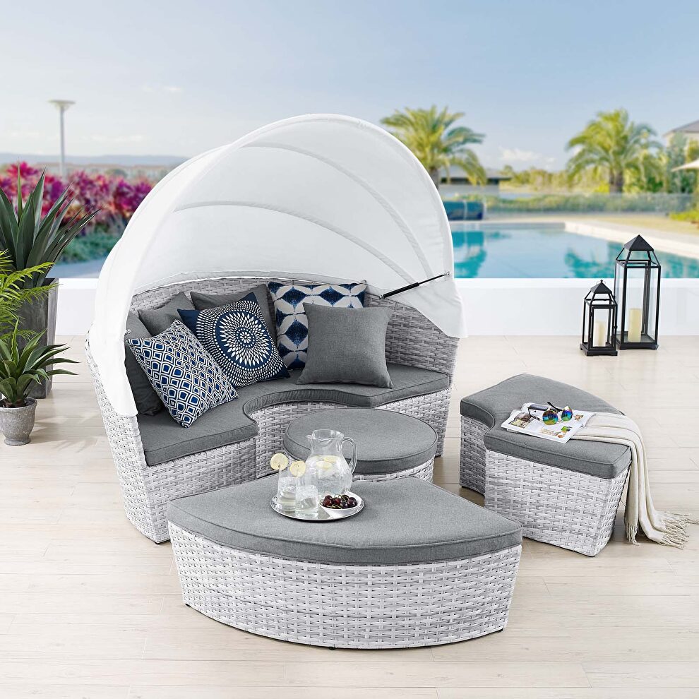 Canopy sunbrella outdoor patio daybed in light gray/ gray finish by Modway