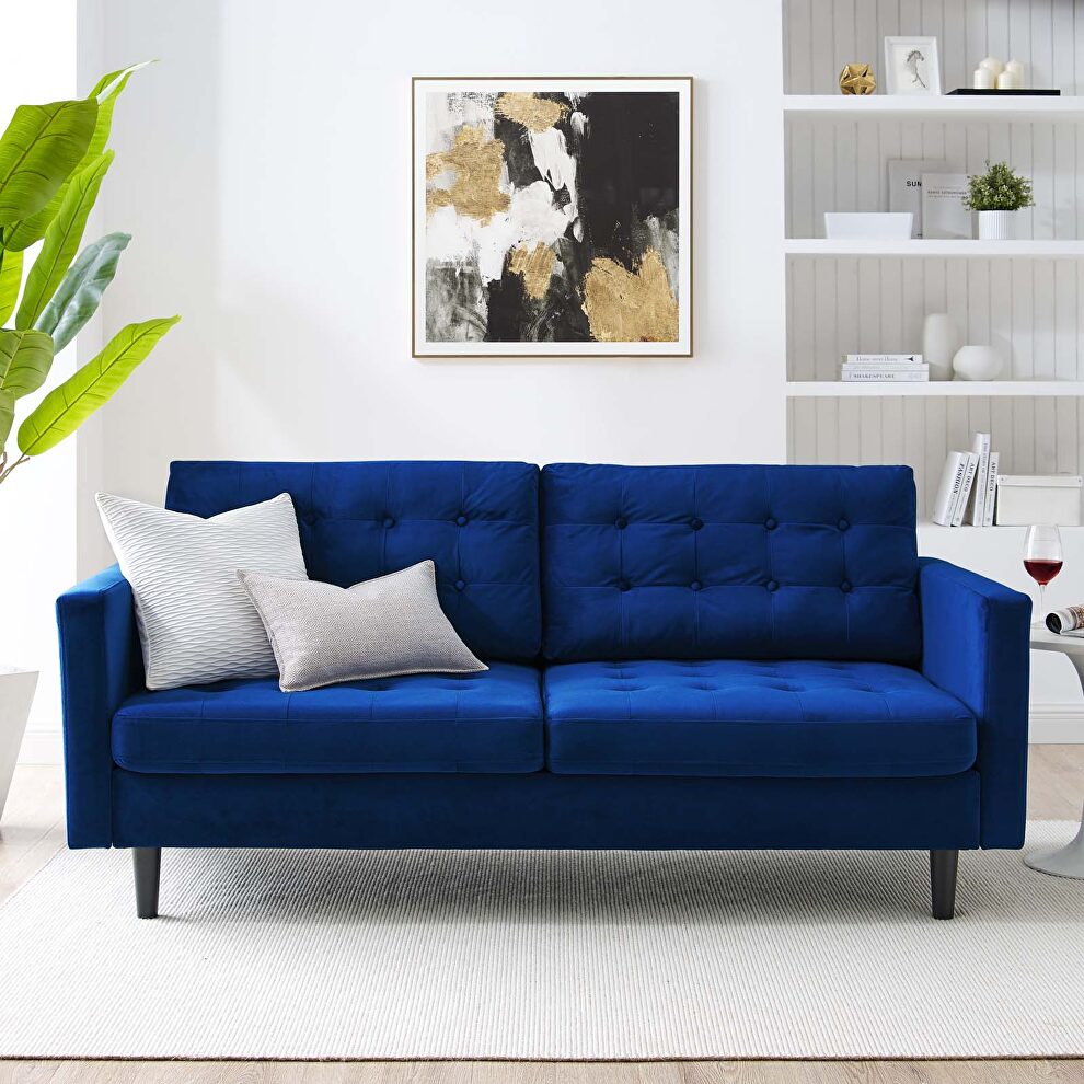 Tufted performance velvet sofa in navy by Modway