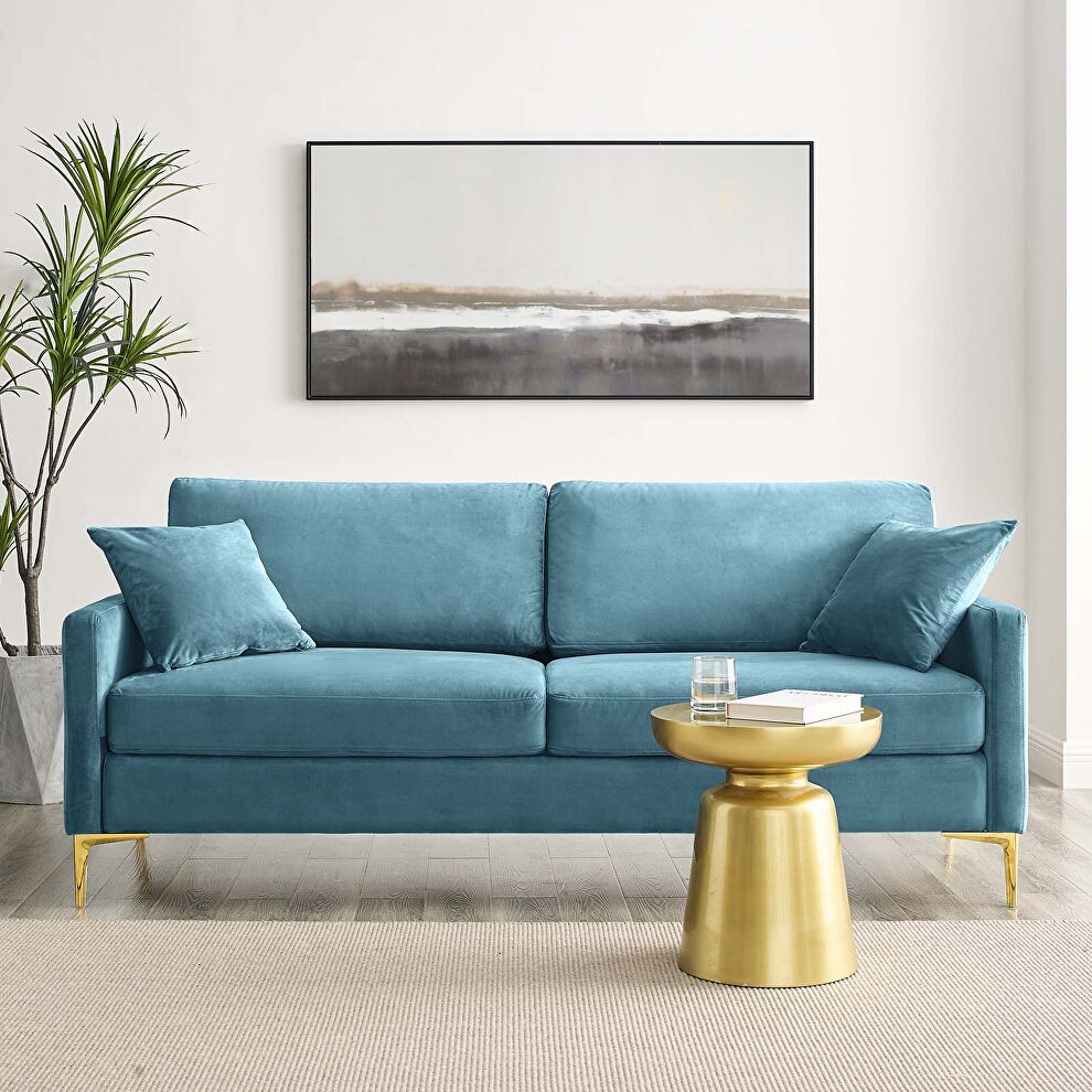 Sea blue finish performance velvet glam deco style sofa by Modway