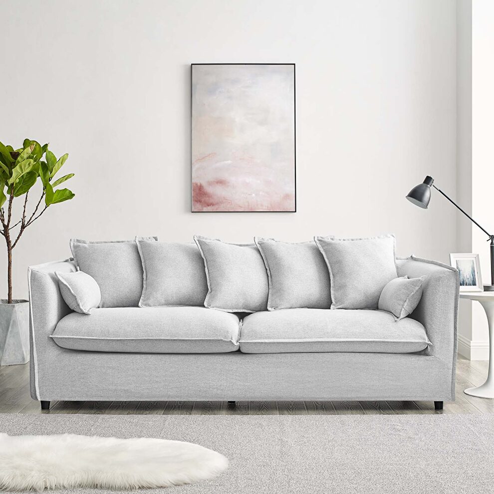 Slipcover fabric sofa in light gray by Modway