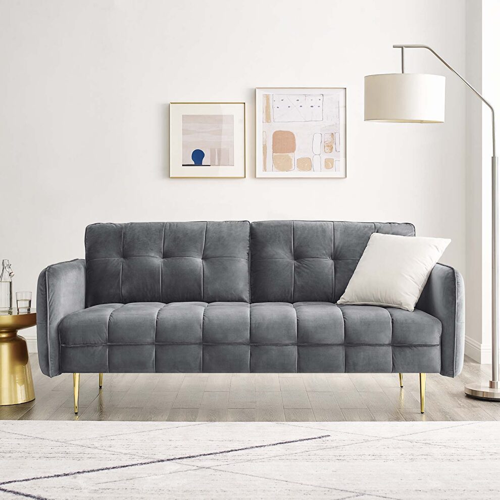 Tufted performance velvet sofa in gray by Modway