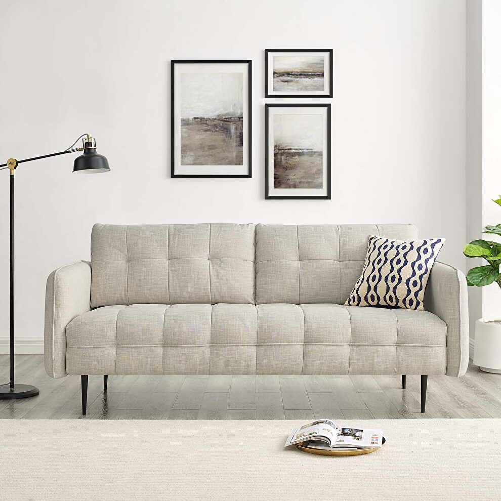 Tufted fabric sofa in beige by Modway