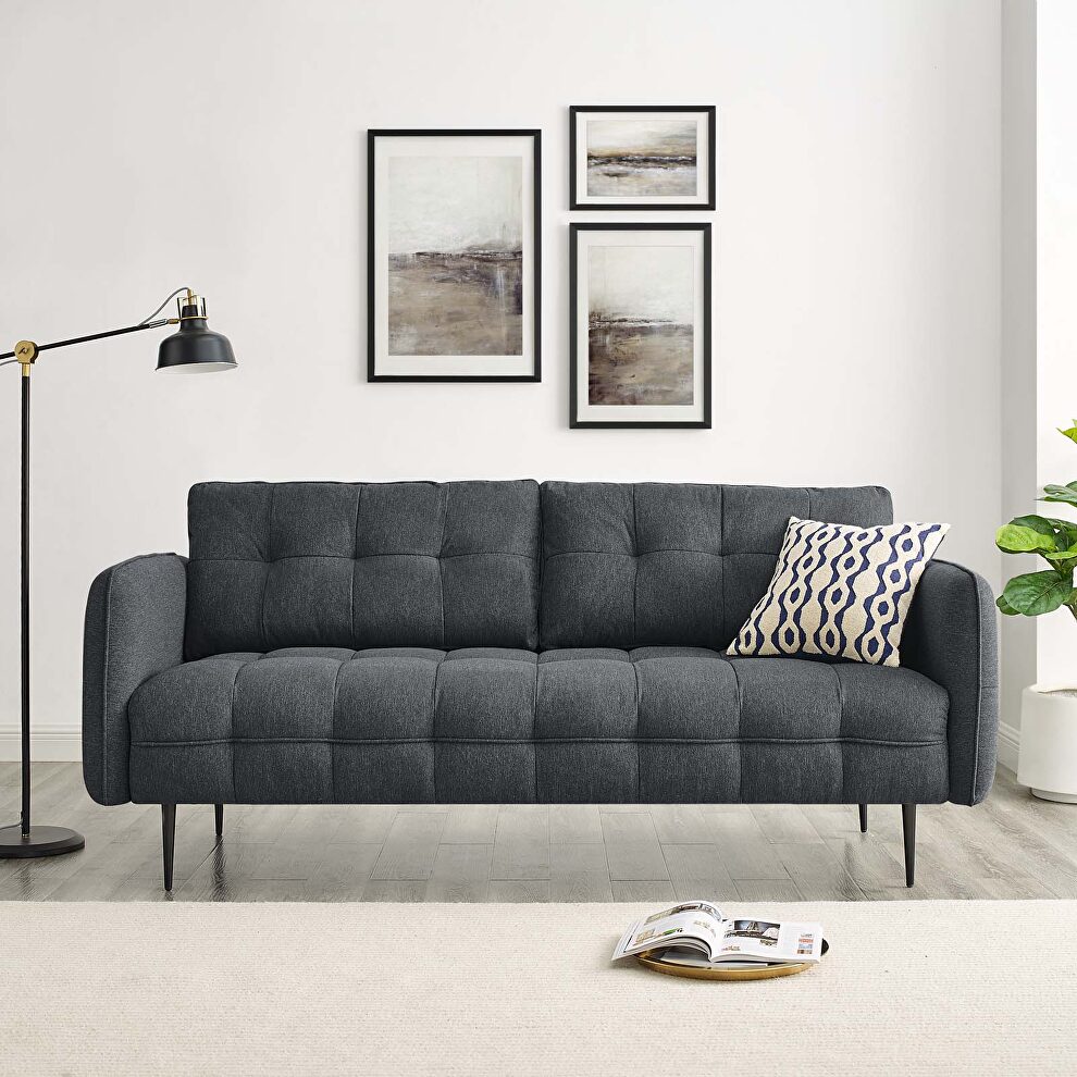 Tufted fabric sofa in charcoal by Modway